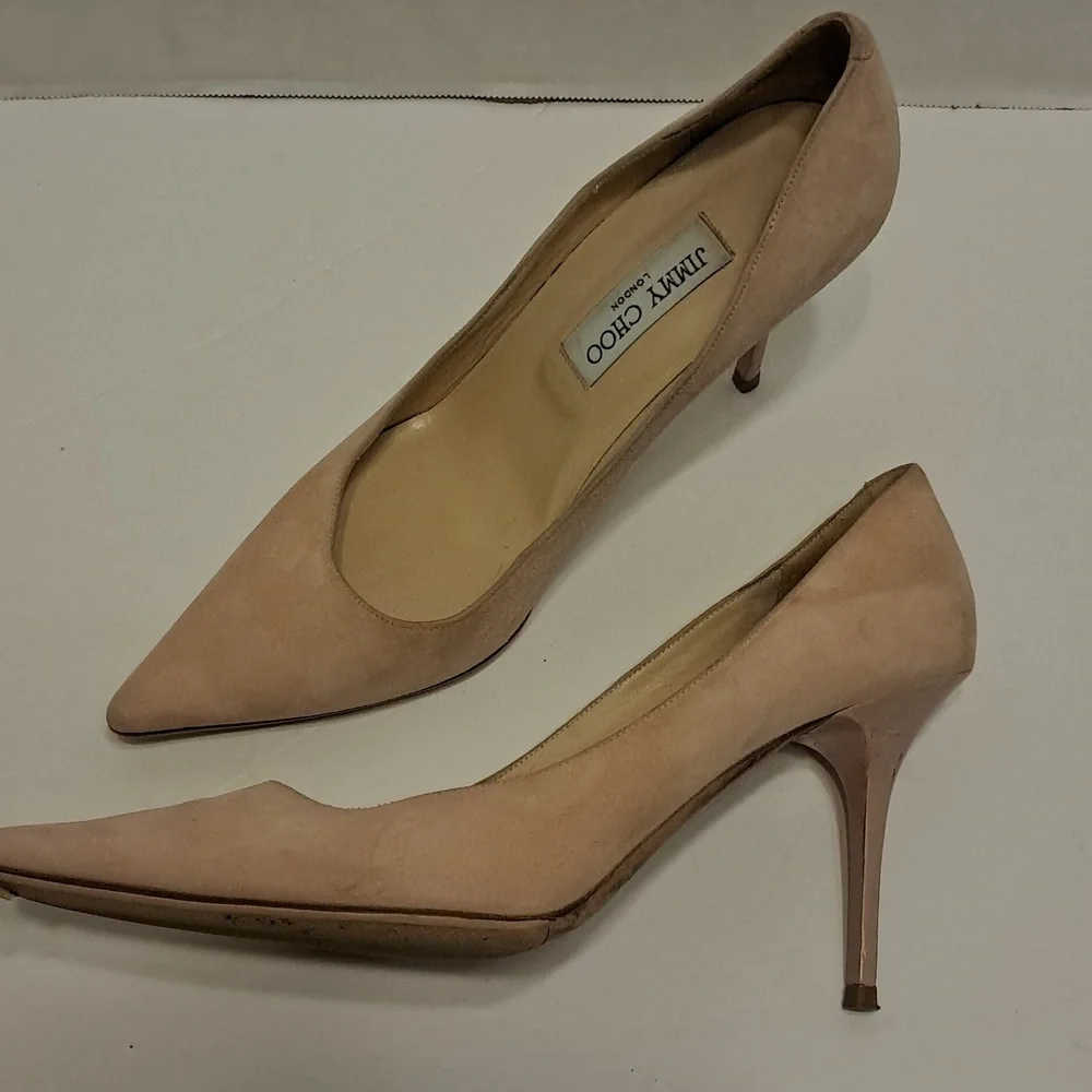 Jimmy Choo Nude Suede Pointed-Toe Pumps